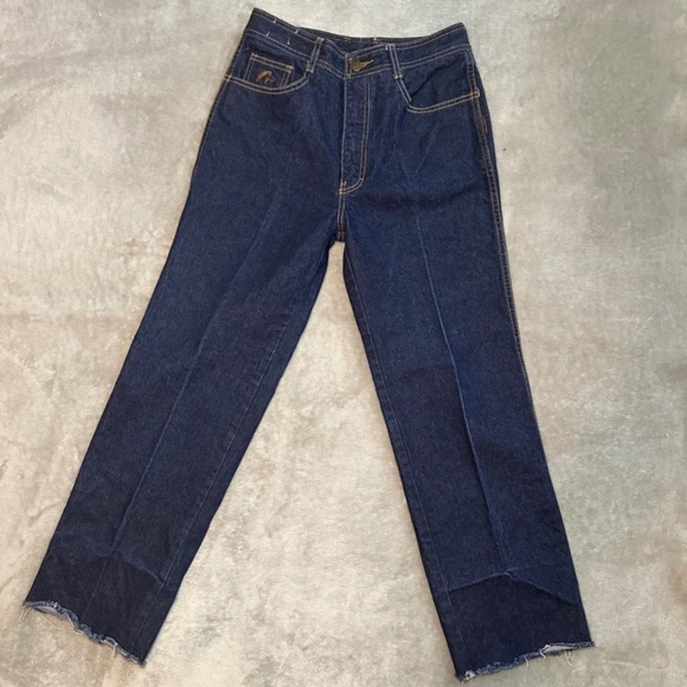 Vintage Jordache J9 Jeans Size 32L *27x26.5 Dark Wash Straight Leg Raw Hem 80s - Picture 3 of 17